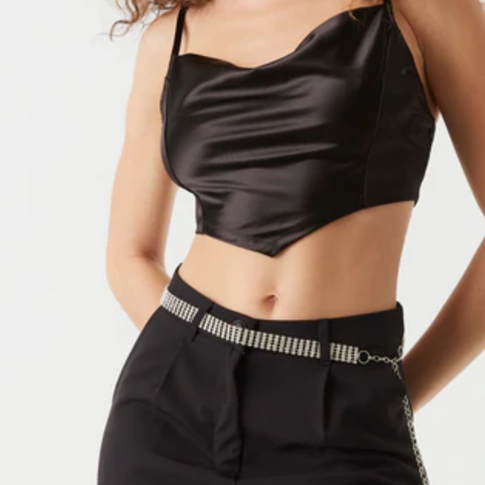 Satin Chain Strap Tie-Back Halter Top